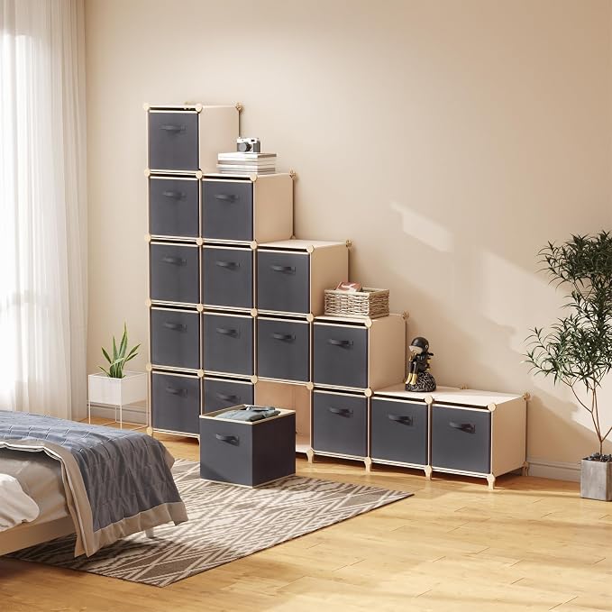Lifewit Storage Cubes, 11 Inch Organizer Bins, 18L Gray, 16 Packs | Foldable Decorative Fabric Storage Baskets for Organizing Home Organizers with Handles for Shelves, Closet