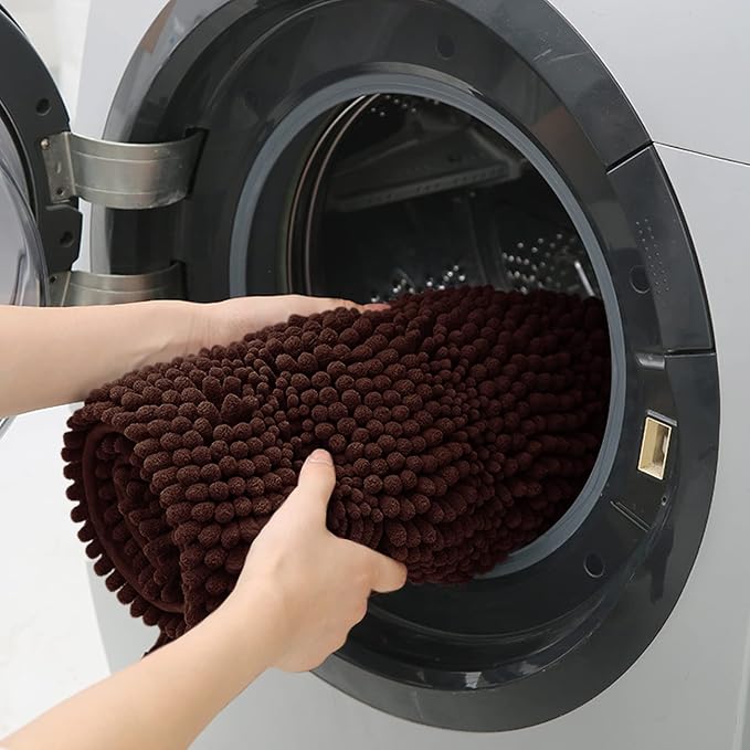 Striped Brown Bathroom Rug Mat 59"x20" Ultra Soft, Non Slip Chenille Bath Rugs, Absorbent Plush Shaggy Bath Mats for Bathroom, Bedroom, Kitchen, Shower, Tub