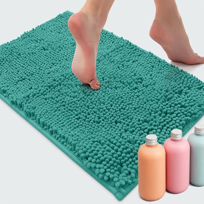 Ultra Soft Texture Chenille Plush Bath Rugs Floor Mats, Bath Rug Non Slip Microfiber Door Mat for Kitchen/Entryway/Living Room (30 x 20 inches, Turquoise)