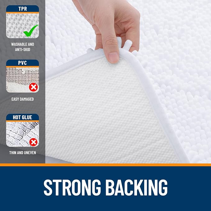 OLANLY Bathroom Rugs 36x24, Extra Soft Absorbent Chenille Bath Rugs | White, Quick-Drying Rubber Backing, Machine Washable Bath Mat for Bathroom Floor, Tub and Shower, Home Decor Accessories