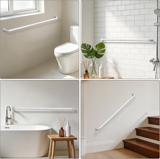 ZUEXT 2 Pack 48 Inch Extra Long White Bathroom Grab Bars, 1.25" Diameter | Bathroom Balance Support Rail, Assist Handle for Handicap Elderly Seniors, Wall Mounted Stainless Steel Bath Safety Handrail
