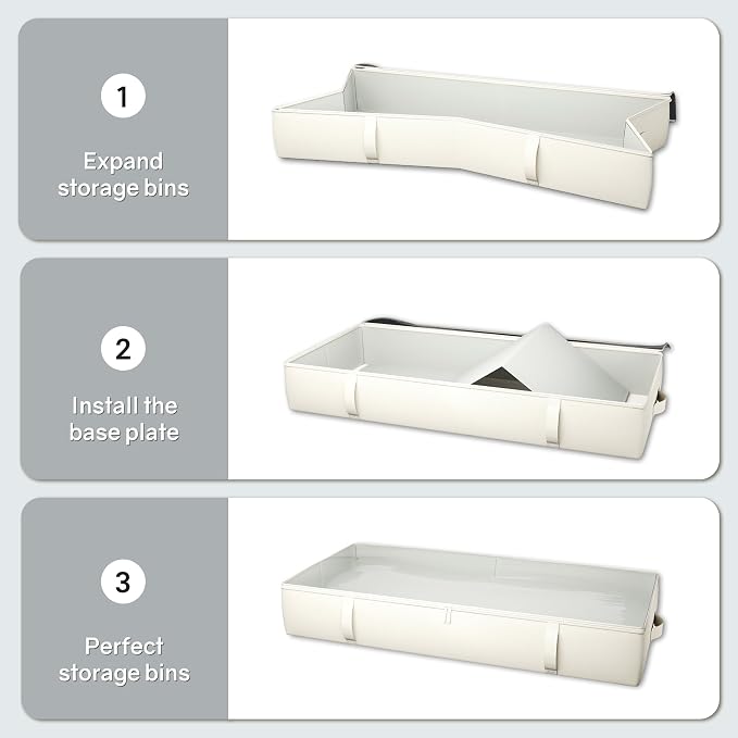 2-Pack Under Bed Storage Containers, 6 Inches Tall Clothes Storage, Beige | High Side Collapsible Underbed Organizer Bin with Sturdy Sidewalls/Bottom, Cotton Linen Bins, For Seasonal Clothes & Bedding
