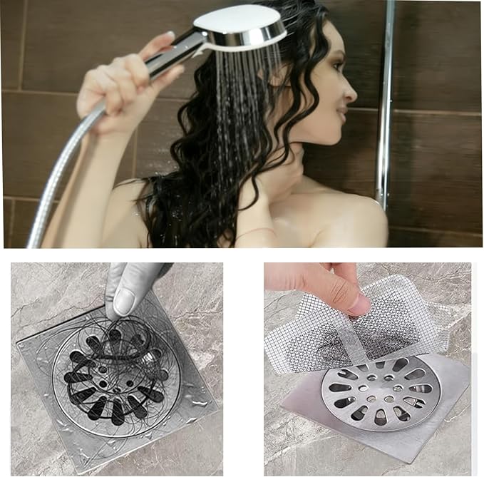 50 PCS Disposable Hair Catcher Shower Drain Cover Adhesive Mesh Stickers for Bathroom Bathtub Laundry Sink Kitchen Disposable Drain Covers Hair Trap Sticker for Human and Pet Hair