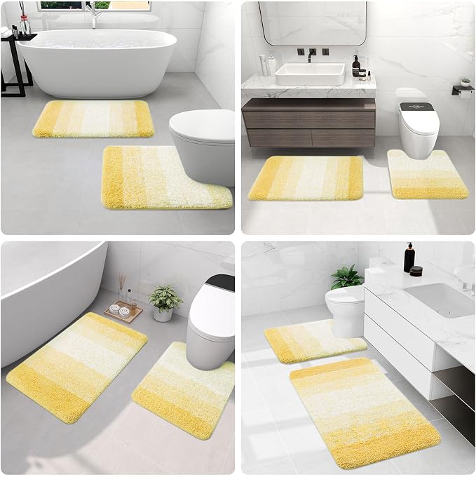 Arotive Microfiber Bathroom Rugs, Shaggy Soft Absorbent Bath Rug, 59x24 | LightYellow, Rubber Backing Thick Plush Machine Washable Dry Bath Mats for Bathroom, Tub and Shower, Rectangular