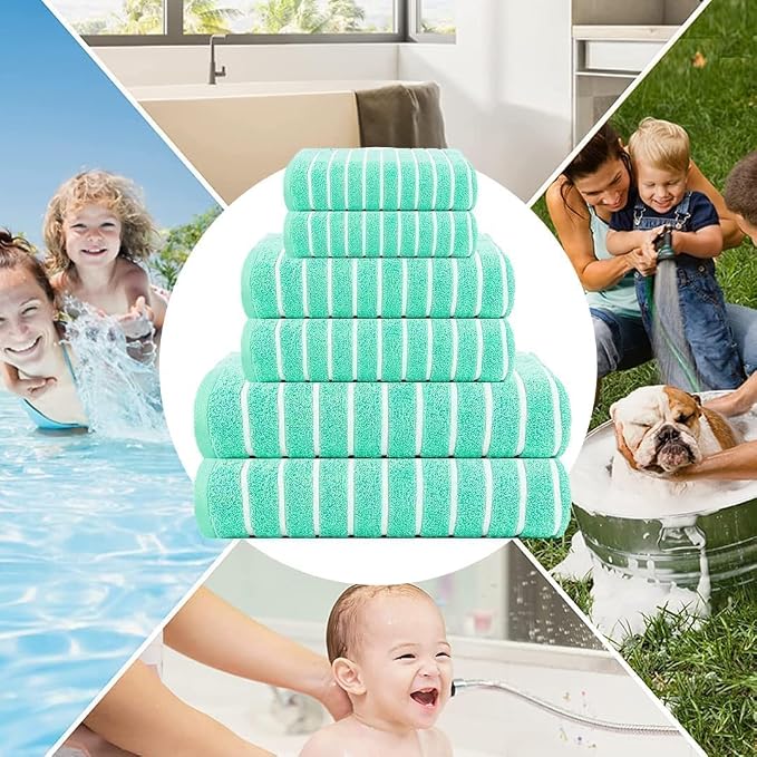 CASA COPENHAGEN Ecstatic 6Pcs 100% Egyptian Cotton Large Designer Towels Gift Set- Blue-Green, 600GSM, 2Bath 2Hand 2Washcloths, Bath Towels for Bathroom (Box Pack, Gift Set for Women & Men)