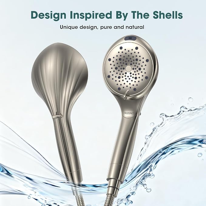 High Pressure Filtered Handheld Shower Head, Brushed Nickel | 80" Long Stainless Steel Hose, Built-in Power Wash, Anti-clog Nozzles, Filter Beads for Hard Water, Remove Chlorine