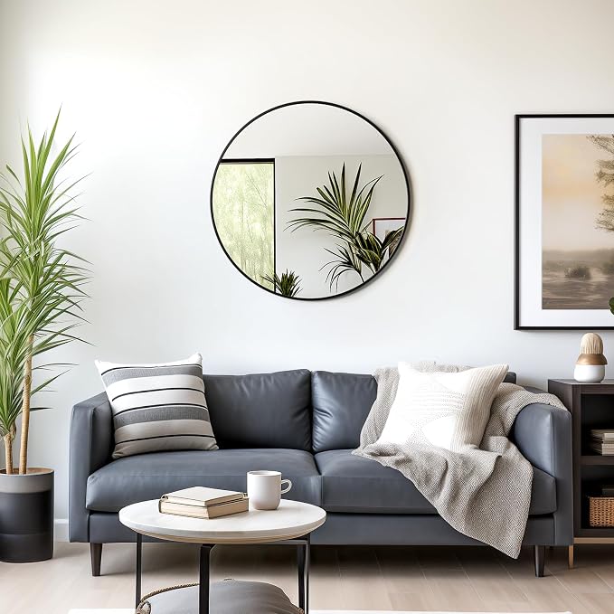 30 Inch Bathroom Mirrors for Over Sink | Circle Mirror with Metal Frame, Black Wall Mirror for Vanity, Entryway, Living Room, Hallway and Bedroom Decor