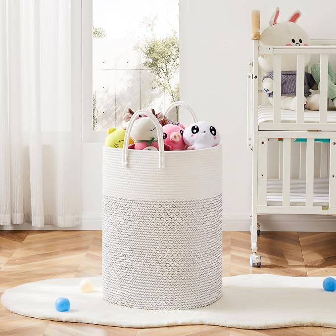 Artfeel Laundry Basket,Woven Cotton Rope Laundry Hamper,100L Versatile Storage for Dirty Clothes,Baby Toys,and Blankets in Bathroom, Nursery,and Living Room