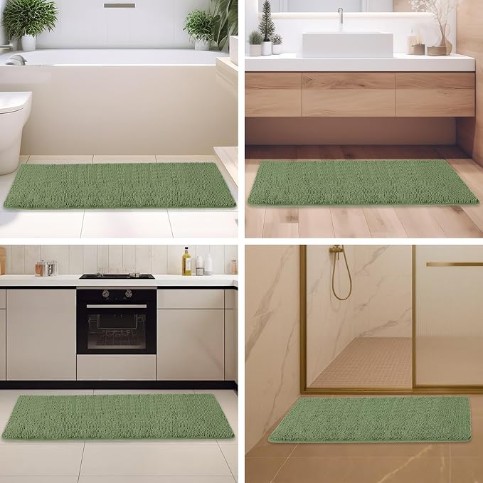 Loden Green Bathroom Rugs – Absorbent and Washable Bath Mat, Non-Slip, Thick Soft Chenille Bath Rugs for Bathroom, Kitchen, Shower, Sink - 26" x 44"