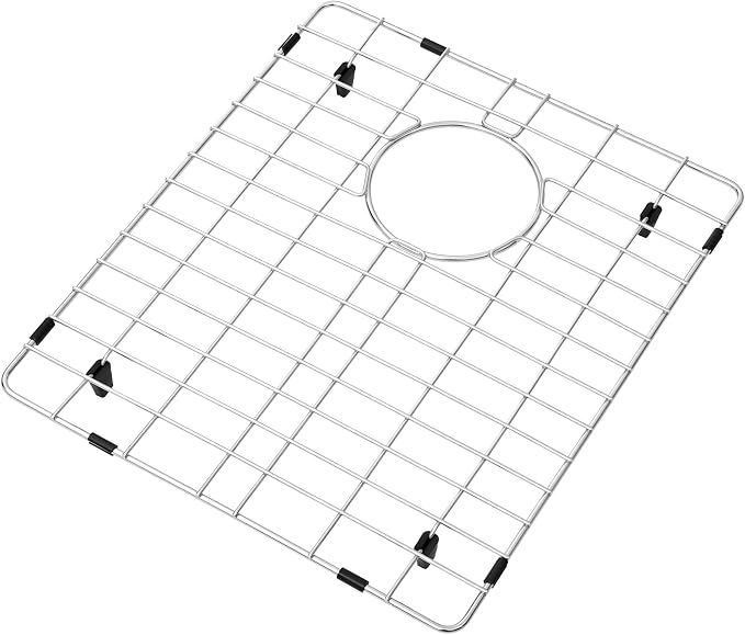 LQS Stainless Steel Sink Protectors, Kitchen Sinks Grid with Center Drain Hole for Single Bowl, Sink Protector, Kitchen Sinks Grate, Sink Bottom Grid (14 7/16" x 16 15/16")
