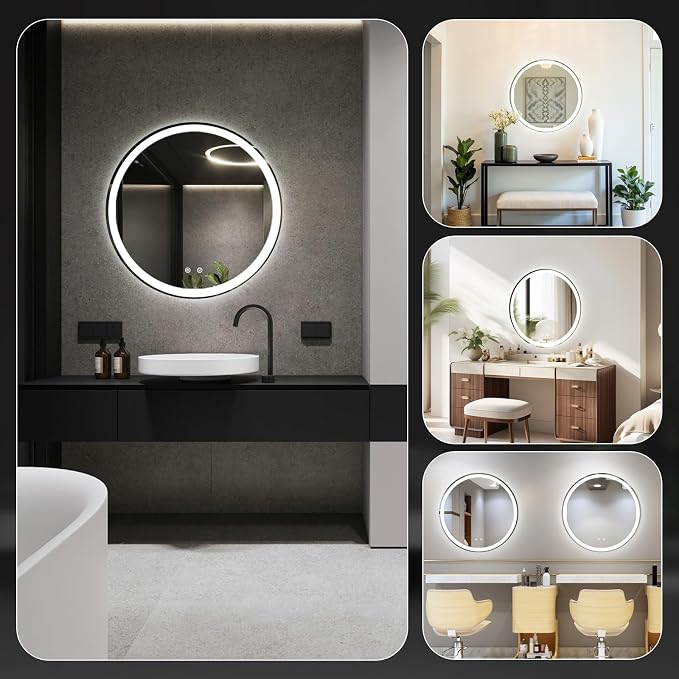 NEWBULIG 30 Inch Round LED Bathroom Wall Mirror with Lights, Light up Vanity Bathroom Mirror for Over Sink, Anti-Fog and Dimmable, Front Light and Backlit, Memory Function, Shatter-Proof, White