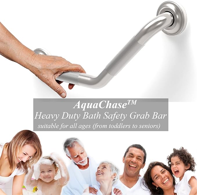 1-1/4 x 16inch Angled Grab Bar for Stud Mount with Knurled Grip, Bathroom Mobility Aid, ADA Compliant Heavy Duty 500lbs Support, Rustproof Stainless Steel (Brushed Nickel)