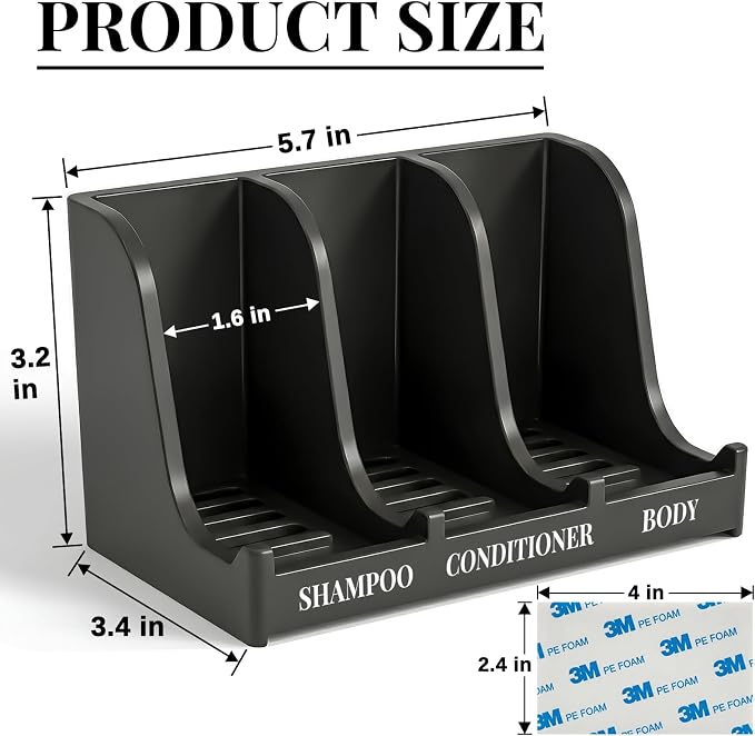 Soap Holder for Shower Wall, 3-Compartment Soap Dish for Shampoo, Conditioner and Body Soap, Fast Draining & Rust-Proof & Heavy Duty, Ultra-Strong Adhesive for Long-Term Bathroom Use & Freestanding