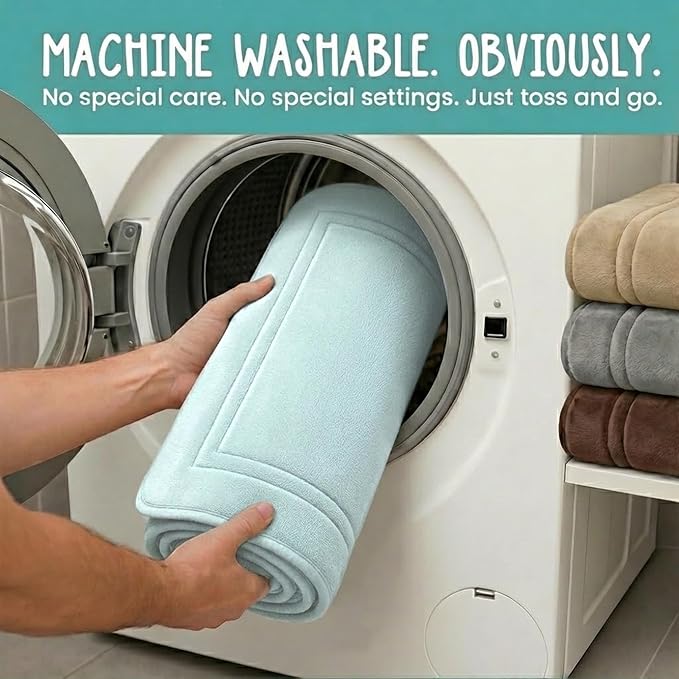 Memory Foam Bath Mat 31x20, Non Slip, Machine Washable, Quick Dry & Absorbent Rugs, Bath Mats for Bathroom Floor, Tub & Shower, Bathroom Rug, Spa Blue