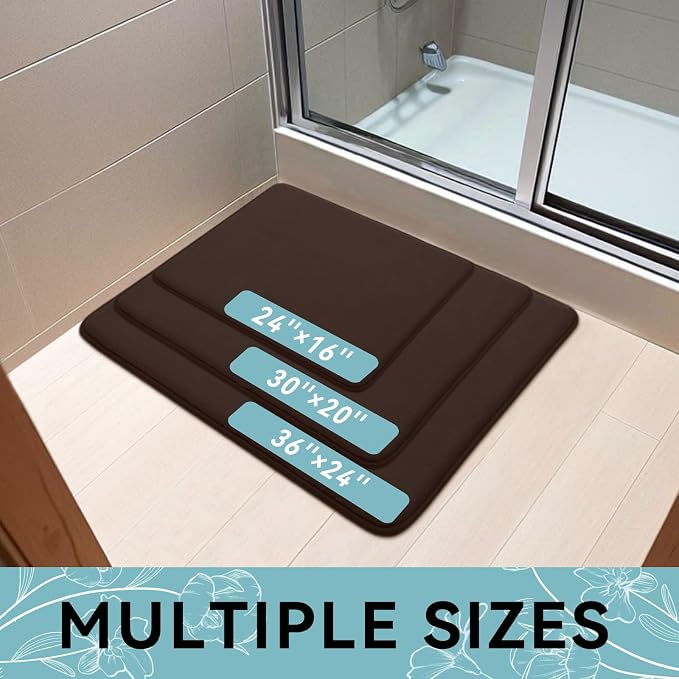Smiry Memory Foam Bath Mat 47x17, Extra Soft and Absorbent Bathroom Rugs | Brown, Quick Dry Machine Washable Non-Slip Bath Mat for Bathroom Floor, Shower and Tub