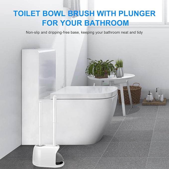 SetSail 3 Packs Toilet Brush and Plunger Set for Bathroom Cleaning, White | Semi-Hidden Toilet Plungers Heavy Duty Toilet Bowl Brush and Holder for Bathroom Toilet Plunger and Brush Set with holder