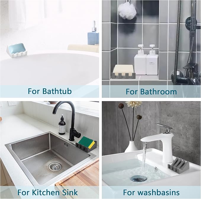 Soap Dish Holder for Shower with Suction Cup, Silicone Soap Holder & Saver Self-Draining Bar Soap Dish Keeps Soap Dry for Bathroom, Kitchen, Bathtub, Extends Soap Life (Black-1Pack)