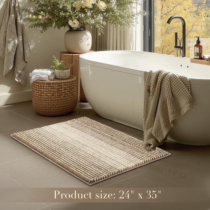 Large Bathroom Rugs, Bath Mat Rug for Bathroom Non Slip 24 x 36 Inches Water Absorbent Chenille Floor Mats Machine Washable (Tan)