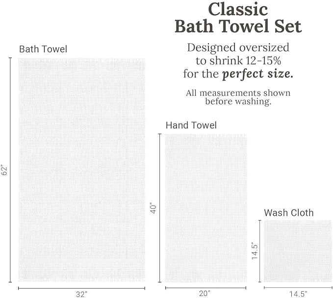 GILDEN TREE Waffle Towel Set Quick Dry Thin | 2 Bath Towels | 2 Hand Towels | 2 Washcloths, Classic Style (White)