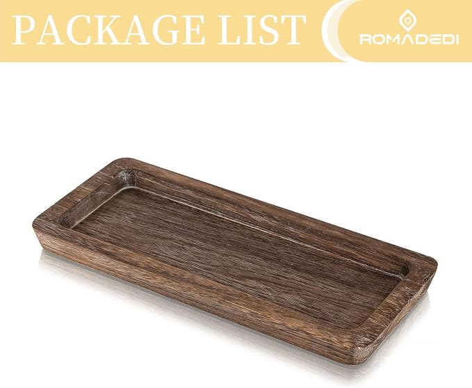 Romadedi Wooden Decorative Tray Candle Holder | Wood Long Narrow Tray, Home Decor, Small Rustic Centerpieces, For Coffee Table Dining Room Kitchen