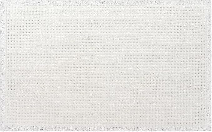 White Bathroom Rugs, Waffle Bath Mat Non Slip Washable, 18" x 30" | Super Absorbent Quick Dry Bath Mat, Small Boho Bathroom Mats, Soft Waffle Weave Farmhouse Bathroom Decor for Shower or Tub