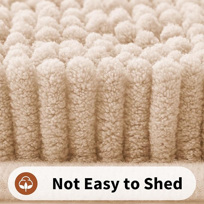 Yimobra Toilet Rugs U Shaped Washable - 24"x20" Non Slip Plush Contour Bath Rugs for Toilet - Super Soft Absorbent Quick Dry Toilet Mats for Bathroom,Beige
