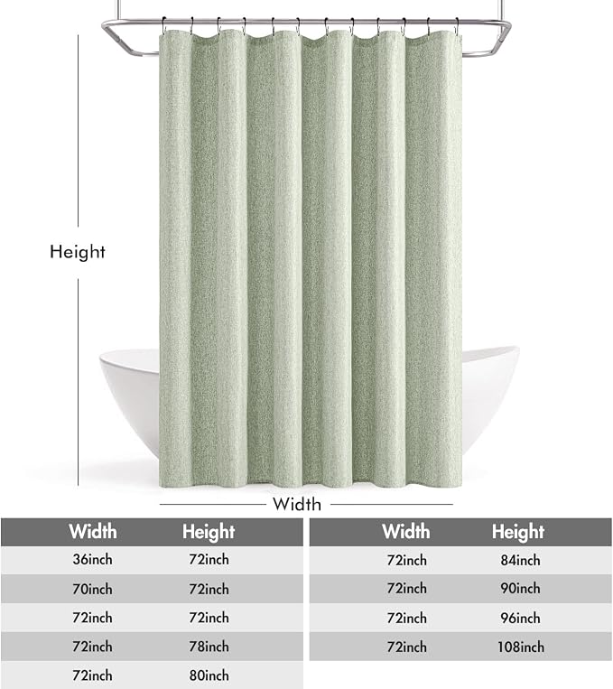 ANRODUO Sage Green Extra Long Linen Fabric Shower Curtain Set - W72xL108 | Farmhouse Shower Curtain with 12 Metal Hooks, Waterproof Heavy Duty, Button Hole Design, Machine Washable for Bathroom