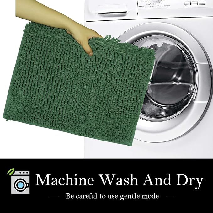 Bathroom Rugs Chenille Bath mat 2 Piece Set, Super Absorbent, Strong PVC Non Slip Backing, Bath mats for Bathroom, Plush Shaggy, Thick, Machine Washable, Bathtub, Toilet.(Bronze Green)