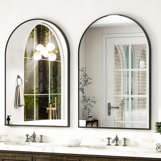 HARRITPURE 16"x24" Arched Bathroom Mirror - Black Wall Mounted Mirror - Black Arch Mirror - Aluminum Alloy Frame Bathroom Mirror Living Room, Bedroom, Bathroom and Entryway | Vanity Aluminum Alloy Frame Arch Wall Mirror for Living Room, Bedroom, Entryway