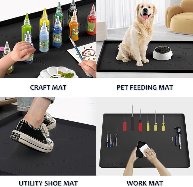 Heavy Duty Silicone Under Sink Mats for Kitchen Waterproof 40" x 22", Extra Thick Under Sink Rubber Mat Drip Tray, Raised Edge Under Sink Liner,Prevent Drips, Leaks, Spills,Black