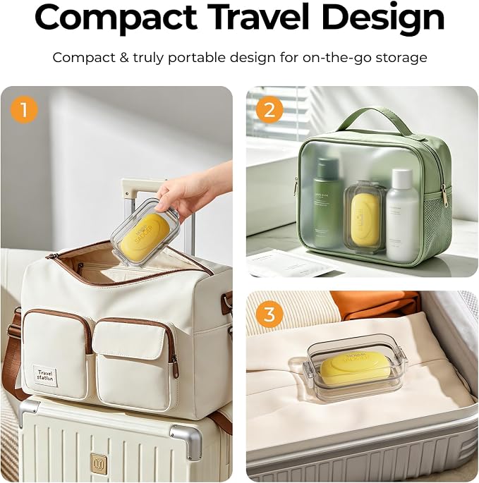 MOPMS Travel Soap Case, Leakproof with Clasps & Silicone Seal for Traveling | Soap Holder Travel Case with Drain Tray for Gym, Bathroom, Portable Travel Soap Container Fits Most Soaps, Durable PC, Grey