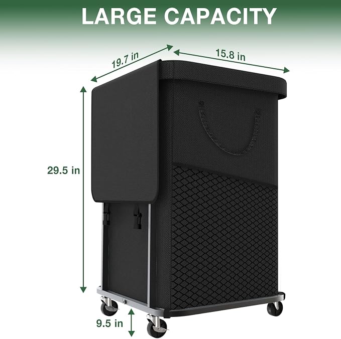 Laundry Basket with Lid,150L Rolling Laundry Hamper with Wheels Black | Dirty Clothes Hamper with Metal Frame and Removable Bag Design,Large Rolling Hampers for Laundry Room, Bedroom,Dorm