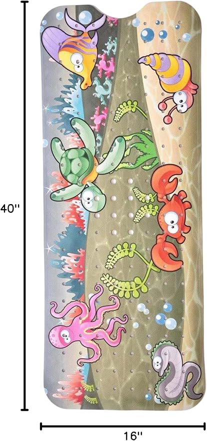 ENKOSI Bath Mat - Large Non Slip Bathtub & Shower Mat - Extra Long 40 x 16 Inch Bathroom Mats for Tub Nonslip Anti Slip Bathmats (Ocean Friends), 1 Pack | Fun ocean animals print for kids; Durable PVC; 40x16 in, Ocean Friends