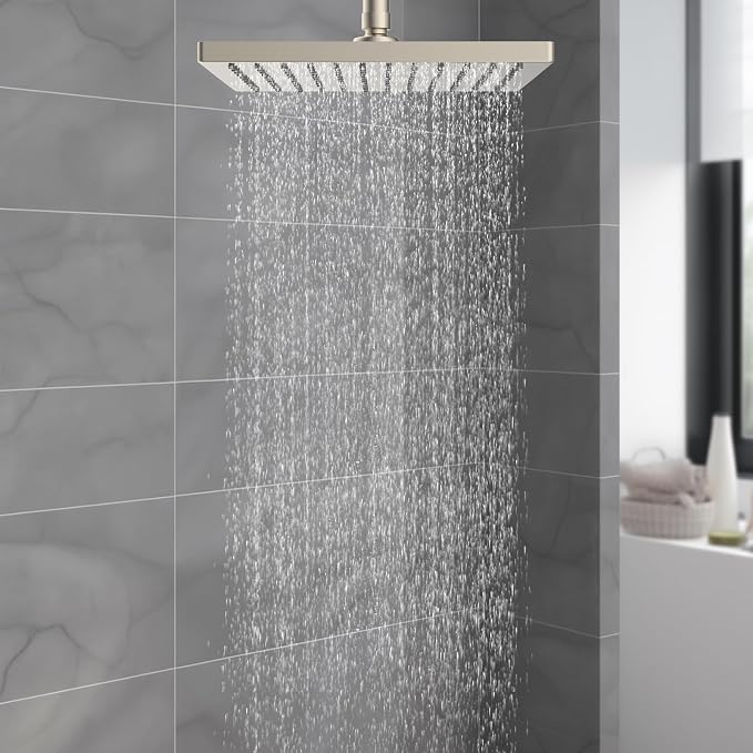 Hibbent cUPC Certified High Pressure 12'' Rain Shower Head, Brushed Nickel | Thickness Metal Showerhead, Square Large Bathroom Rainfall Shower Head, Adjustable Brass Ball, Waterfall Full Body Coverage