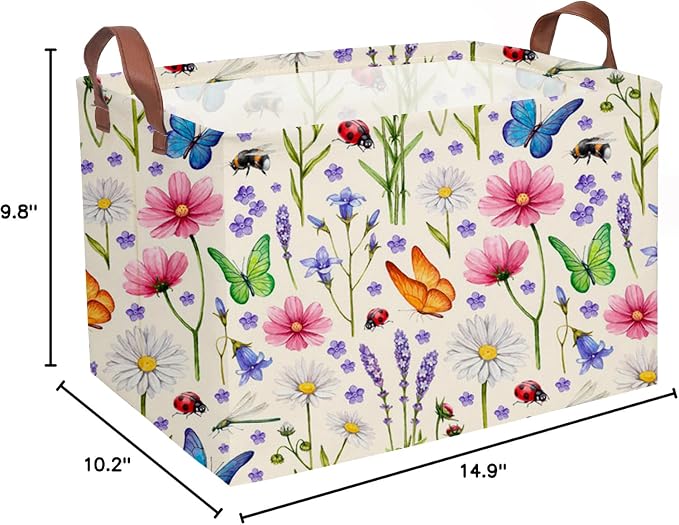 Essme Rectangular Basket, Flower Storage Basket with Handles for Room Decor,(Flower cluster)