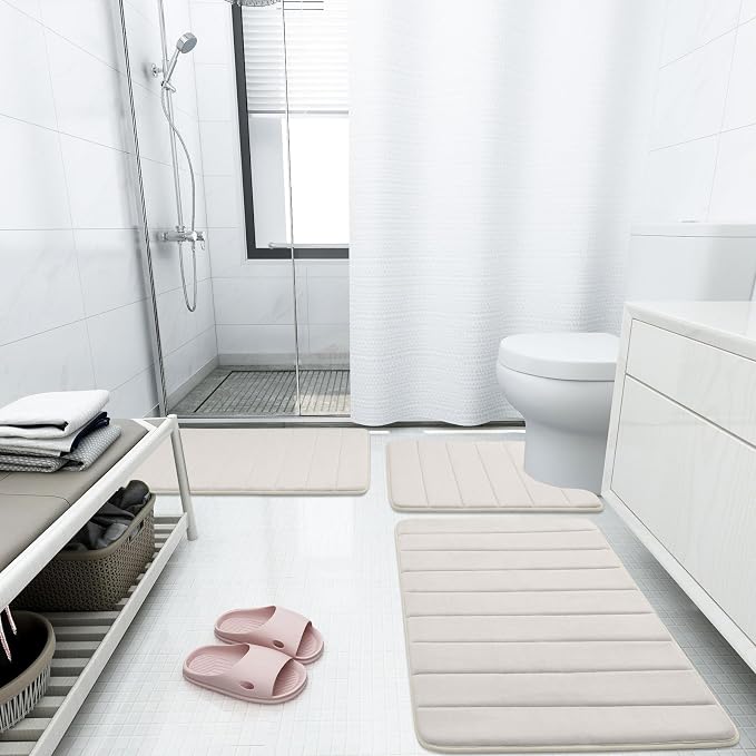 Buganda Memory Foam Bath Mat 55 x 24, Ultra Soft Absorbent Bathroom Rugs | Cream, Machine Washable Quick Dry Bath Mats for Bathroom Floor, Shower and Tub, Home Decor Accessories
