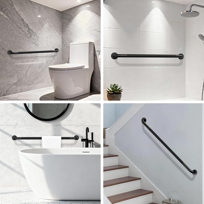 ZUEXT 2 Pack 42 Inch Extra Long Matte Black Anti Slip Shower Grab Bar | Stainless Steel Bathroom Safety Assist Handle, Heavy Duty Wall Mounted, Balance Support Rail for Seniors Handicap, 1.25" Dia