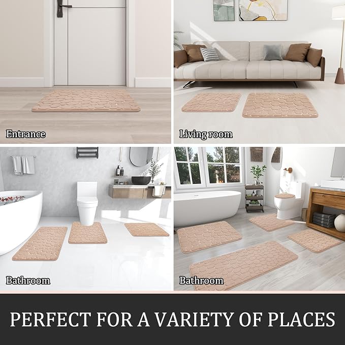 Bathroom Rugs Mat Set, Memory Foam Bath Mat 5 Piece Khaki | Non Slip, Water Absorbent, Washable, Bath Mat For Bathroom, Sink and Toilet