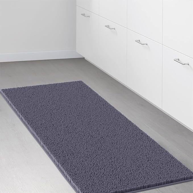 LuxUrux Plush Chenille Runner Rug – Ultra-Soft, Absorbent & Non-Slip Bath Mat for Bathroom, Hallway & More, Machine Washable (27 x 47 inches, Dark Gray)