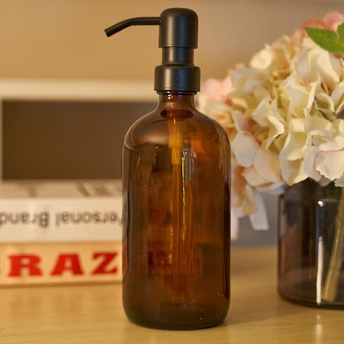 Diahom Soap Dispenser Glass Stainless Steel Pump 16 Oz for Kitchen Hand Dish