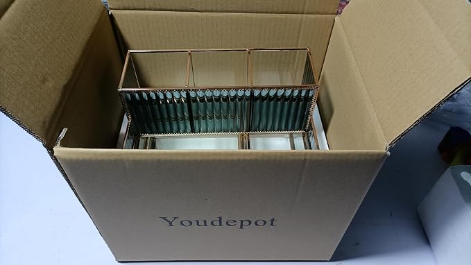 Youdepot Blue Tempered Glass Makeup Organizer | Multipurpose vanity organizer for cosmetics, skincare, hair tools, brushes, perfume and bathroom countertop storage
