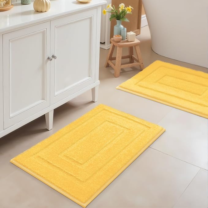 GRANNY SAYS Yellow Bathroom Rugs Set 2 Piece, Non Slip Bath Mats | Soft microfiber with TPR backing, fast water absorption, machine washable 2 piece bath rug set for Tub, Shower, Toilet