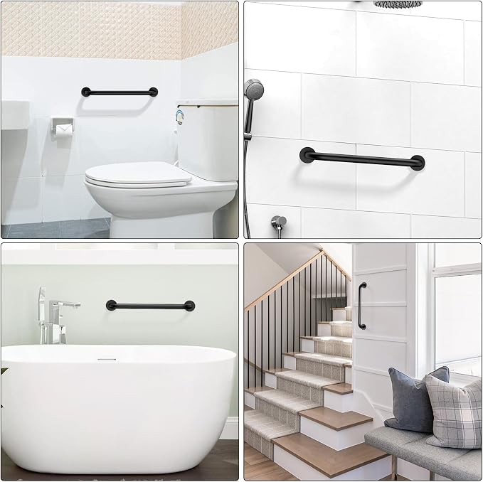 2 Pack 16 Inch Matte Black Shower Grab Bar,ZUEXT Stainless Steel Wall Mount Safety Grab Bar Handle,Bathroom Balance Bar, Safety Hand Rail Support - Handicap, Elderly, Injury, Senior Assist Bath Handle