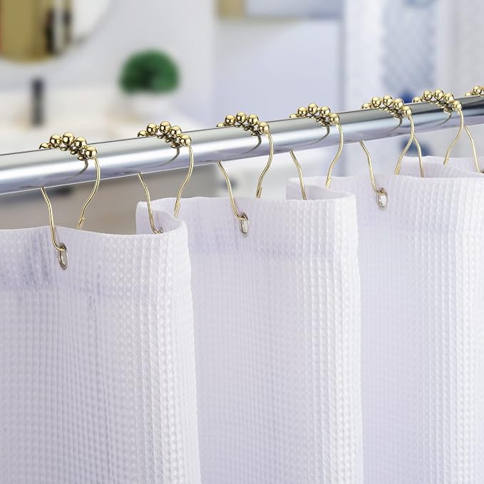 Titanker Gold Shower Curtain Rings, Rust-Resistant Metal Shower Curtain Hooks for Bathroom Shower Rods Shower Hooks Rings for Curtain - Set of 12