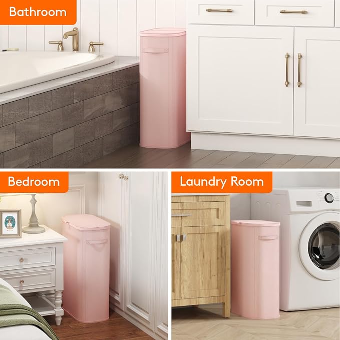 Lifewit Slim Laundry Basket with Lid and Removable Bag, 65L, Pink | Plastic Handles, Collapsible Narrow Laundry Hamper, Tall Skinny Laundry Bin, Clothes Hamper for Laundry, Bedroom, RV, Dorm