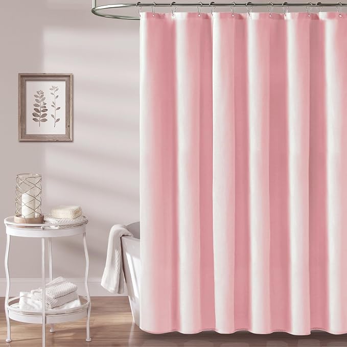 72x78 Linen Textured Waterproof Thick Fabric Shower Curtain Set, Pink | Long Size, 230GSM Polyester, Heavy Duty Cloth, Weighted Hem, 12 Plastic Hooks, Modern Luxury Hotel Style, Machine Washable