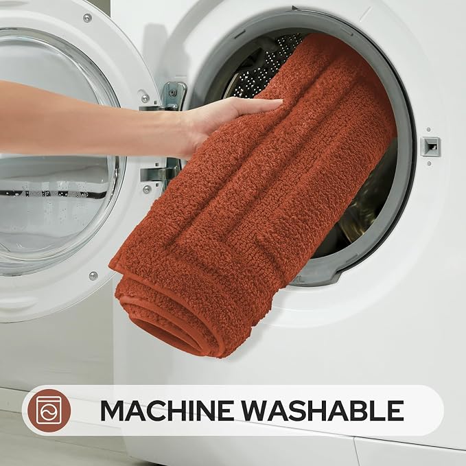 HOMEIDEAS Bathroom Rugs Sets 2 Piece, Super Soft and Absorbent Non Slip Microfiber Machine Washable Bath Mat Set (20" x 47" + 16" x 24", Burnt Orange)