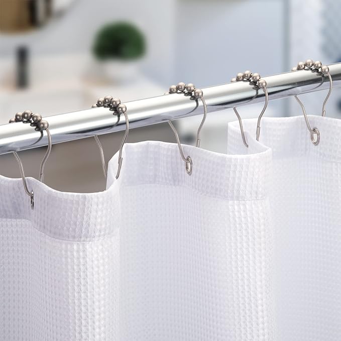 Titanker Shower Curtain Hooks Rings, Rust-Resistant Metal Shower Curtain Hooks for Bathroom Shower Rods Shower Hooks Shower Rings for Curtain - Set of 12, Matte Nickel