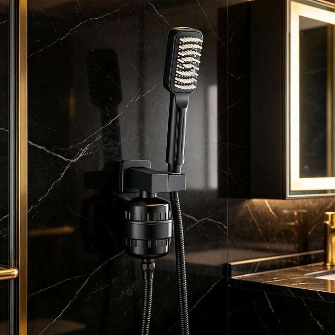 Handheld Shower Head,High Pressure Shower Head,Water Saving Detachable Shower Wand with Solid Brass Body and 5 ft Flexible Hose, Easy to Clean and Durable (Soft Head with Filter)