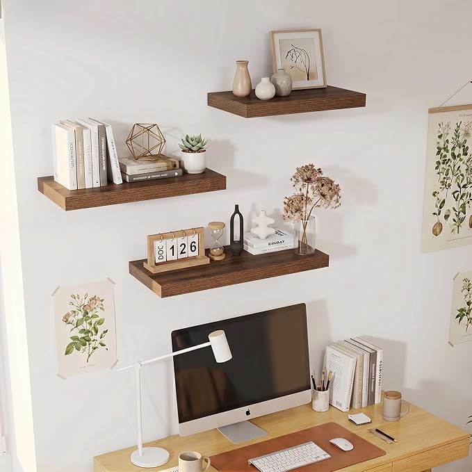 Vivelove Deep Floating Shelves 40x12” Set of 2, Walnut | Easy Install With Hardware, 2" Thick, Invisible Brackets, Wall Mounted, No Sagging, For Any Room